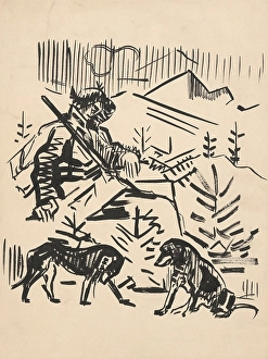 Hunting Rifle Prints: Resting hunter, 1940-1943. Creator: Arnold Peter Weisz-Kubincan