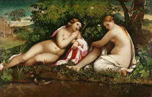 Sitting On Ground Prints: Two Resting Nymphs, c1510-1515. Creator: Jacopo Palma il Vecchio