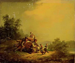 Hay Cart Prints: Resting peasants and dancing children, 1837. Creator: Robert Wilhelm Ekman