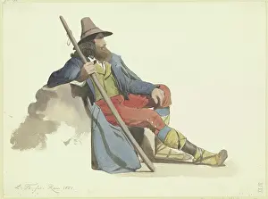 Boots Prints: Resting shepherd of the Roman Campagna, 1851. Creator: Ludwig Thiersch
