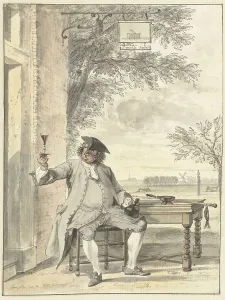 Wineglass Prints: Resting traveller at De Mosse Knip Inn, 1706-1750. Creator: Cornelis Troost