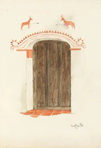 Restoration Drawing: Wall Decoration Over Doorway, Facade of Mission-House, c. 1937 Restoration Drawing: Wall Decoration Over Doorway, Facade of Mission-House, c. 1937