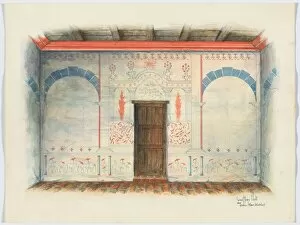 Restoration Collection: Restoration Drawing: Wall Painting; Door, 1937. Creators: Geoffrey Holt