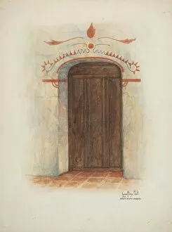 Restoration Collection: Restoration Drawing Wall Painting and Door, Facade Mission House, 1937