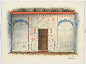 Holt Geoffrey Prints: Restoration Drawing: Wall Painting; Door, 1937. Creators: Geoffrey Holt