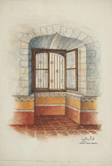 Restoration Collection: Restoration Drawing: Wall Painting Around Window, with Grille, c. 1939