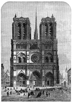 Restoration Prints: Restoration of Notre Dame, Paris: the Western Façade, 1862. Creator: Felix Thorigny