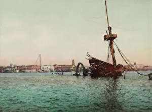 Photochrom Print Prints: Restos del U.S.S. Maine, Habana, c1900. Creator: William H. Jackson