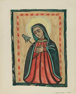 Retablo Prints: Retablo-Our Lady of Sorrows Nuestra Senora de los Siete Dolores, c. 1938