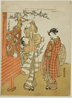 Lifting Gallery: Retrieving the Shuttlecock, c. 1773. Creator: Isoda Koryusai