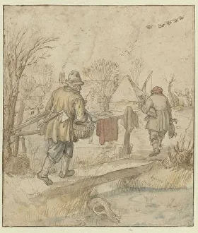 Return of the Duck Hunters / verso: Sketches of Ships and of a Man in Winter Clothing, c.1610-c.1615 Creator: Hendrick Avercamp