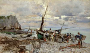 Fishing Boat Prints: Return Of The Fishing Boats, Étretat, 1879. Creator: Giovanni Boldini