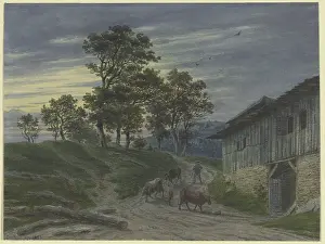 Farm Animal Prints: Return of the herd to the stable in the evening, 1853. Creator: Jakob Maurer