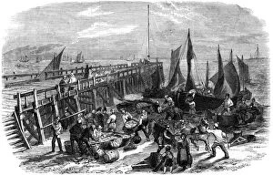 Coastal Resort Gallery: Return of the herring boats, Yarmouth, Isle of Wight, 1856.Artist: NR Woods