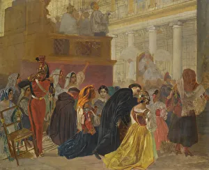 Briullov Prints: The return of Pope Pius IX to Rome, 1849. Artist: Briullov, Karl Pavlovich (1799-1852)