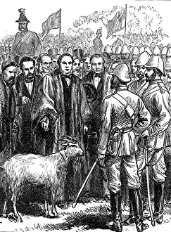 Portsmouth Prints: Return of troops from the Ashantee War: presenting a goat to the 23rd (Royal Welsh) Fusiliers