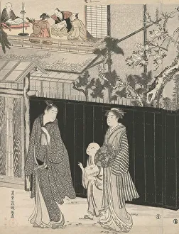 Oban Triptych Prints: Returning from a Poetry Gathering, Japan, c. 1785/89. Creator: Kubo Shunman