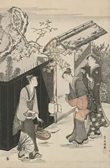 Oban Triptych Prints: Returning from a Poetry Gathering, Japan, c. 1785/89. Creator: Kubo Shunman
