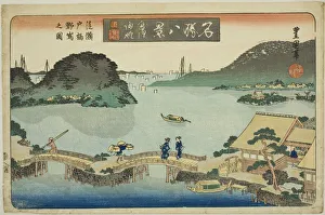 Ichieisai Prints: Returning Sails at Kanazawa, View of Nojima from Seto Bridge (Kanazawa kihan)