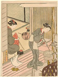 Returning Sails of the Towel Rack (Tenugui-kake no kihan), from the series Eight Views... c. 1766. Creator: Suzuki Harunobu. Returning Sails of the Towel Rack (Tenugui-kake no kihan), from the series Eight Views... c. 1766