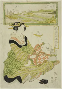 Returning Sails at Yabase (Yabase kihan), from the series Fashionable Eight Views of... c.1814/17. Creator: Kikukawa Eizan. Returning Sails at Yabase (Yabase kihan), from the series Fashionable Eight Views of... c.1814/17