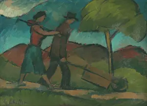 Wheelbarrow Prints: Returning from work, 1920-1924. Creator: Gejza Schiller