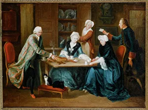 Reunion Prints: Reunion of the Barre family in an interior, 1772. Creator: Marius-Pierre Lemazurier