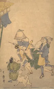 Three Revelers of the Lower Classes, Wearing Komuso Hats..., late 18th-early 19th century Three Revelers of the Lower Classes, Wearing Komuso Hats..., late 18th-early 19th century