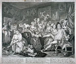 Industry Gallery: Revelling with Harlots, plate III of A Rakes Progress, 1735