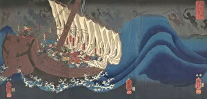 Triptych Of Polychrome Woodblock Prints Gallery: Revenge of the Taira Warriors, 1843-47. Creator: Utagawa Kuniyoshi