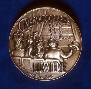 Reverse of medal commemorating 50 years of cinematography by the Lumiere brothers, 1945