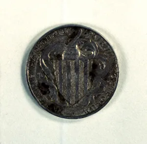 Reverse of a one-peseta coin in silver used as a medal of the Catalanist Union, work Reverse of a one-peseta coin in silver used as a medal of the Catalanist Union, work