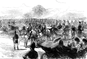 Carriages Prints: Review of the Household Brigade by the Queen, in Bushey Park, 1871. Creator: Unknown