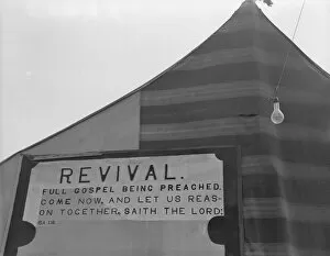 Revival meetings are held in Yakima shacktown, Sumac Park, Yakima, Washington, 1939. Creator: Dorothea Lange