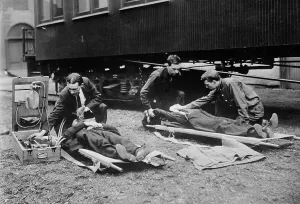 Stretcher Prints: Reviving mine victims, between c1910 and c1915. Creator: Bain News Service
