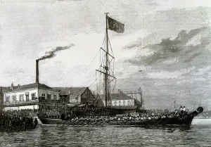 Lisbon Prints: Revolution of 1889, arrival of the dethroned king Don Pedro de Lisboa