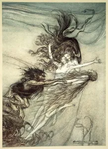 Legendary Prints: The Rhinemaidens teasing Alberich, 1910. Artist: Arthur Rackham