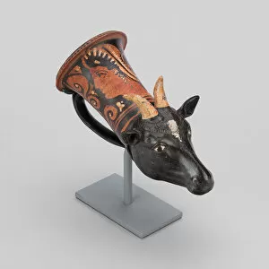 Archaic Collection: Rhyton (Drinking Vessel) in Shape of Sheeps Head, 320-310 BCE. Creator: Painter of Leningrad 955