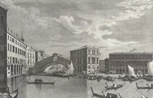 Brostoloni Giovanni Battista Collection: The Rialto Bridge, Venice, with boats and gondolas in the water, 1763