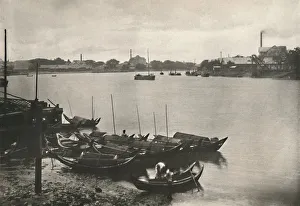 Chimneys Prints: Rice Mills on the Poozoondoung Creek, Rangoon, 1900. Creator: Unknown