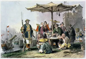 Thomas Allom Gallery: Rice Sellers at the Military Station of Tong-Chang-Too, China, 1843