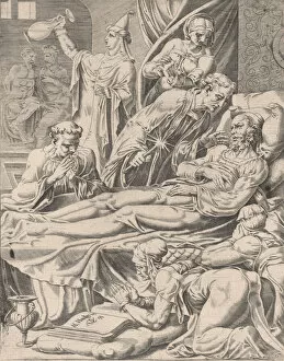 Maarten Jacobsz Van Heemskerck Gallery: The Rich Man on His Deathbed, from The Parable of Lazarus and the Rich Man, plate 2, 1551