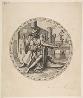 The Rich Man Playing Violin on a Jaw Bone, ca. 1568. Creator: Jan Wierix