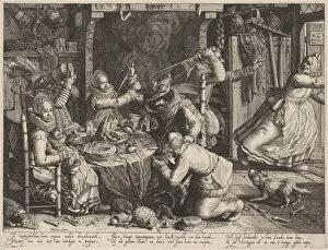 Rich society eating. From the Series Boereverdriet (Horrors of War to the Peasants), 1610