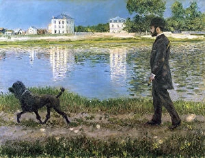 Richard Gallo and His Dog at Petit Gennevilliers, c. 1883-1884. Artist: Caillebotte, Gustave (1848-1894)
