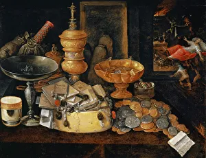 Francken Prints: Riches and the Death of the Miser, Still Life, ca. 1600. Creator: Francken, Hieronymus II