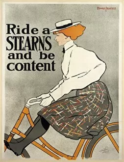 Cycling Collection: Ride a Stearns and be Content, c1896 (colour litho). Creator: Edward Penfield (1866 - 1925)