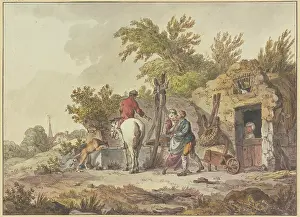 Doors Prints: Rider with dog at a watering place