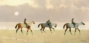 Haute Normandie Prints: Riders on the Beach at Dieppe, 1892. Creator: RenePierre Charles Princeteau