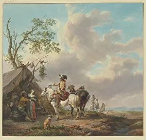 Tents Prints: Riders halt in front of a sutler's tent